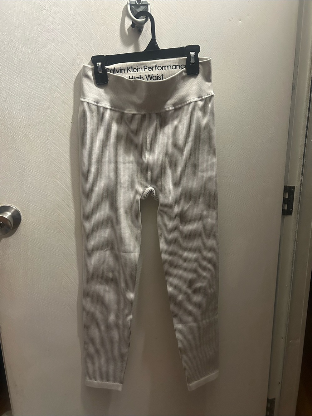 Calvin Klein Cream Ribbed High-Waist Leggings